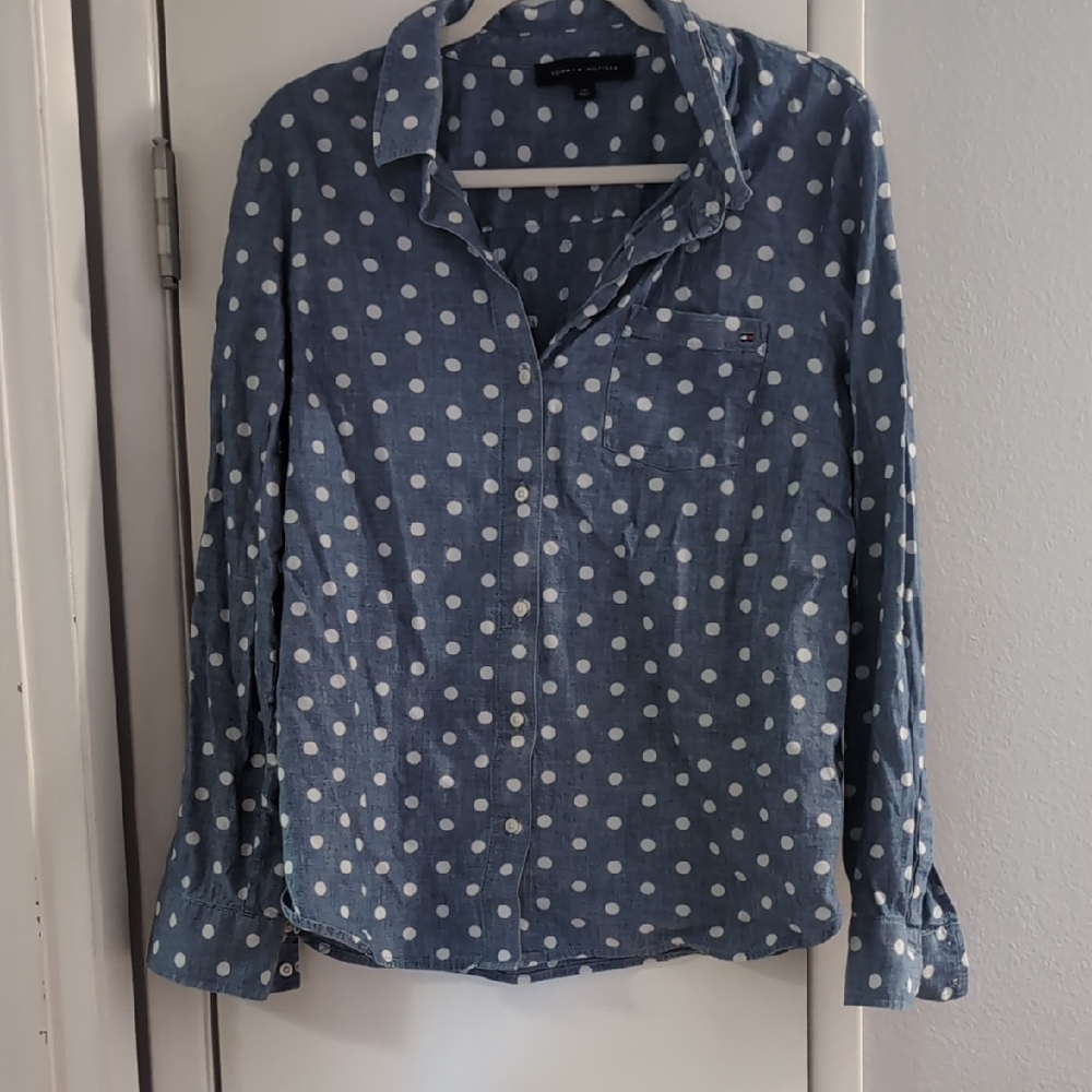 Tommy Hilfiger Denim Blue Polka Dot Shirt